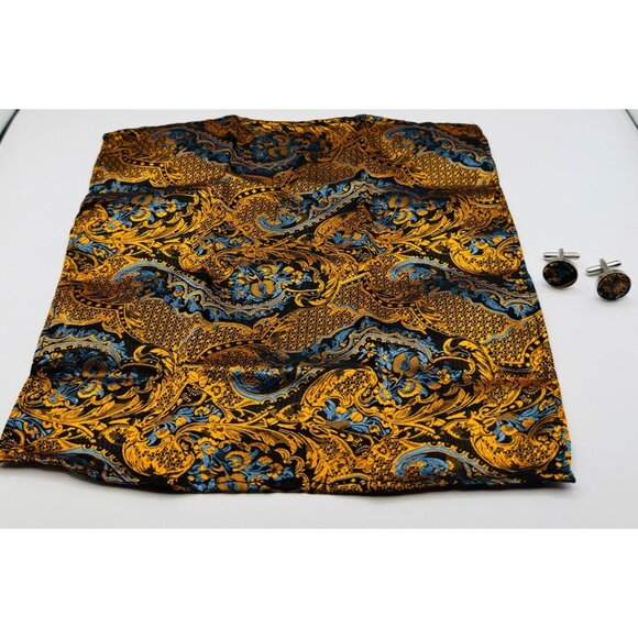 Hi-Tie Men’s Paisley Silk Tie, Hanky, & Cuff Links Set Formal. BV 2 - Picture 3 of 4